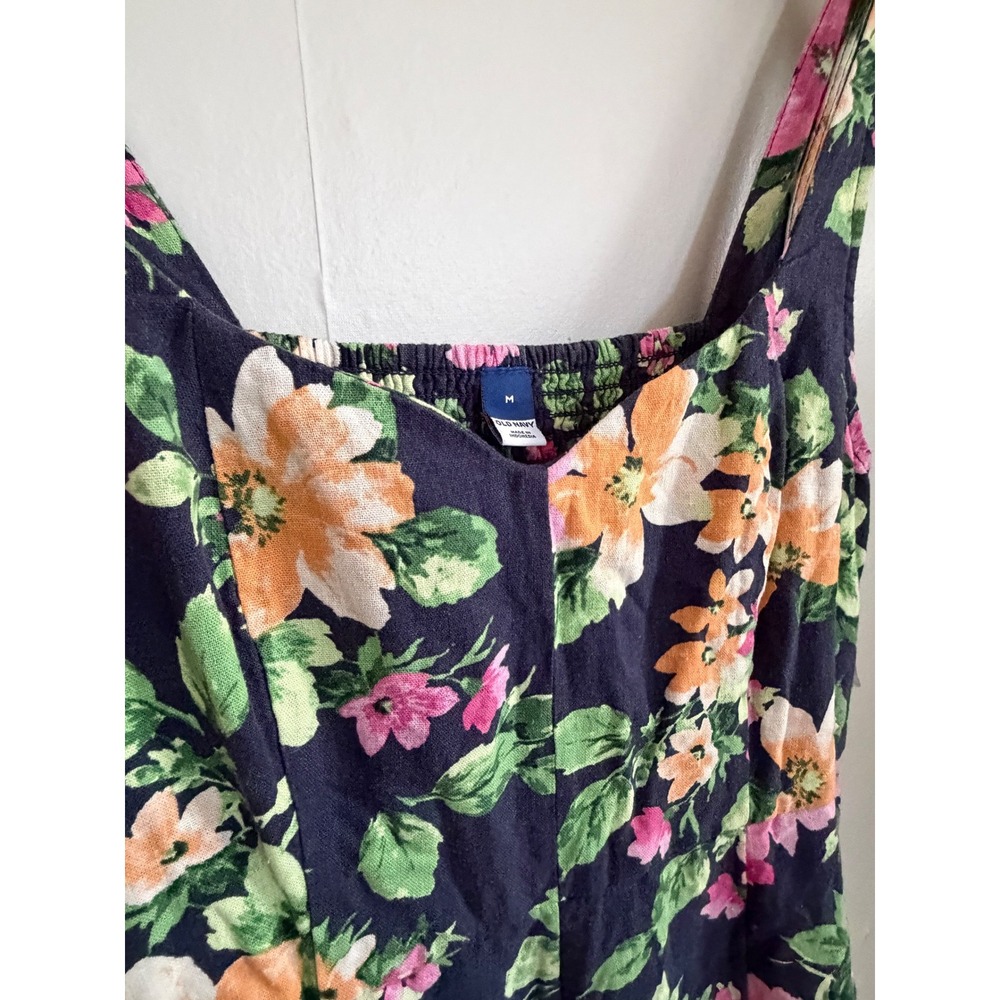 Long floral linen blend Lagenlook maxi boho dress. beachy coastal flowy medium - Picture 6 of 10